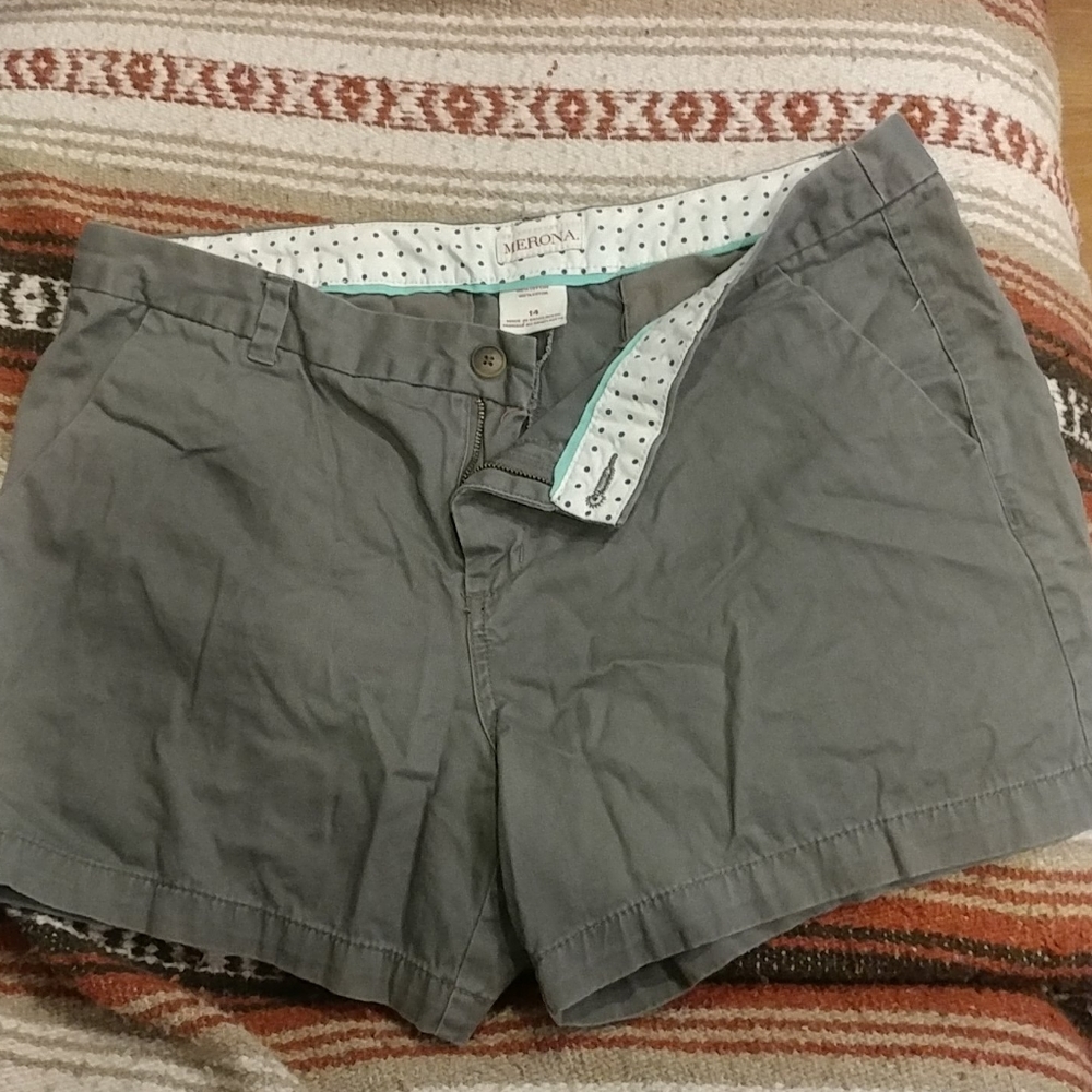 Merona Flat Front Dark Grey Khaki Shorts 14